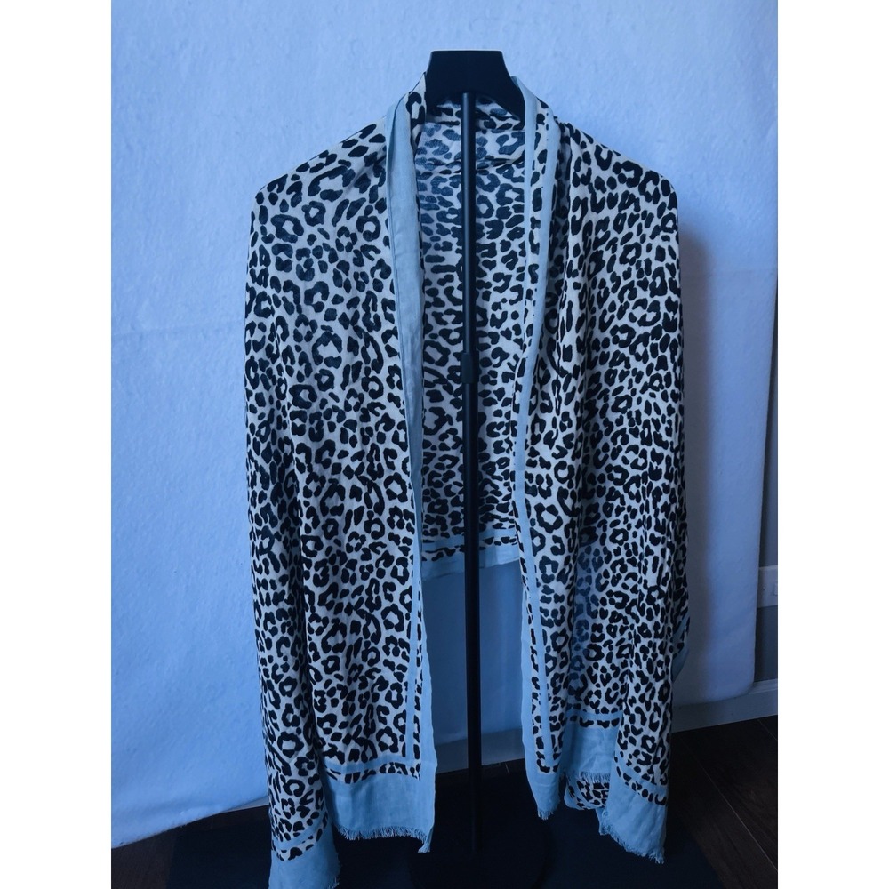 Light Blue Ombré, Charcoal Leopard Print Scarf, Perfect For Summer Bikini Cover.